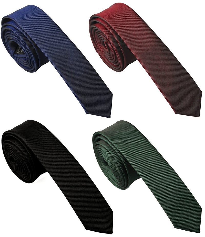 BELLUNO 1.5 inch Super Skinny Ties for Men, Solid Slim Retro Ties, Basic Colors Ultra Thin Ties, 4-Pack - Image 1